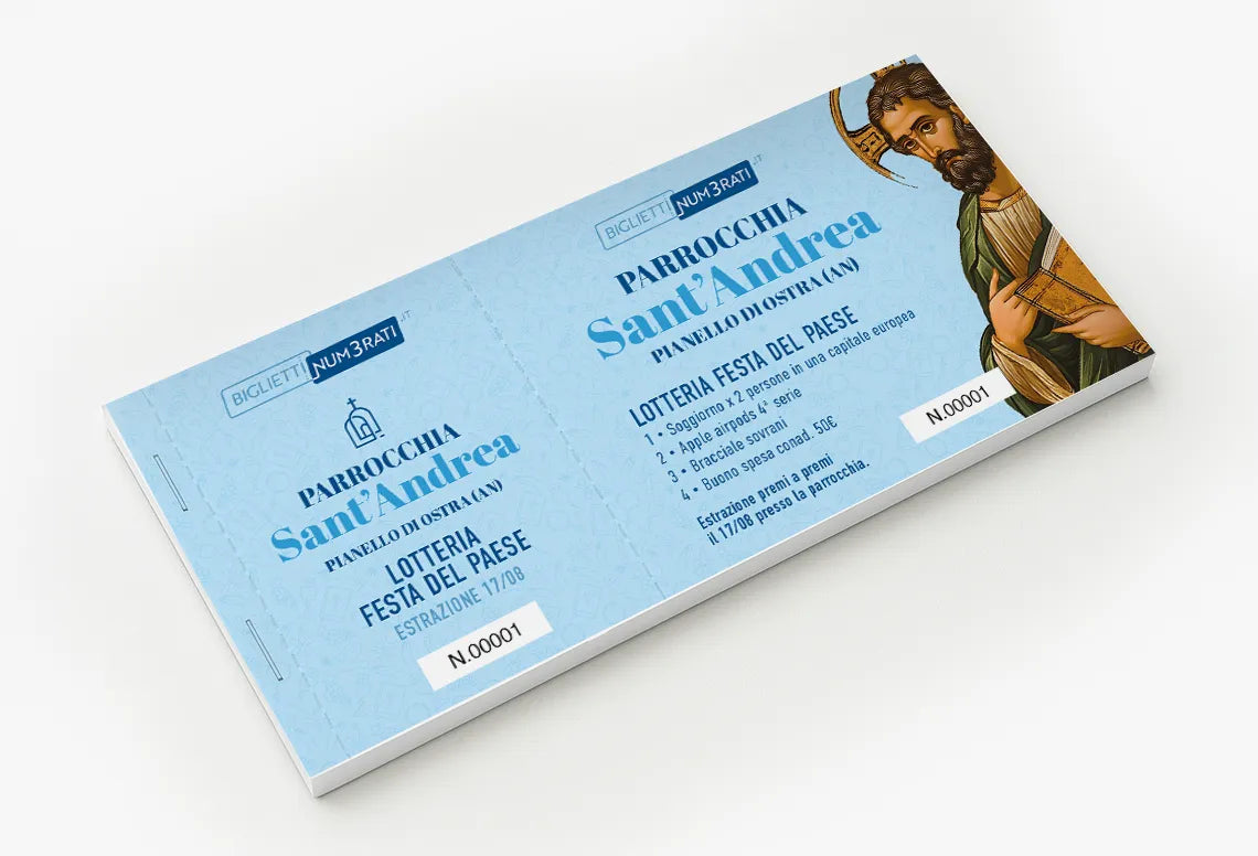 ticket con matrice per lotteria parrocchiale
